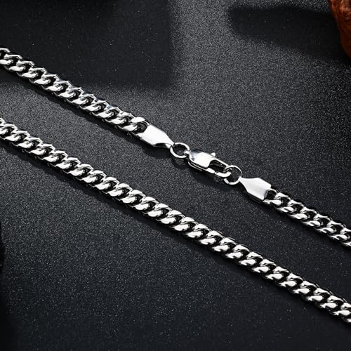 4/6mm Cuban Link Chains for Men - Gold/Silver Plated Stainless Steel Miami Curb Chain Necklace - No Tarnish Hip Hop Mens Jewelry, 18"/20"/22"/24" - color: 4MM Silver Chain, size: 22inch