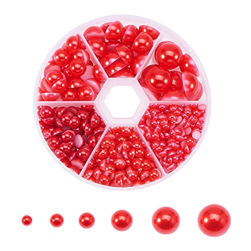 PH PandaHall 690pcs 6 Sizes Red Flat Back Pearl Cabochon Half Flatback Pearl Bead Gem Scrapbook Craft Beads for Christmas Crafts Shoes Wedding Dress DIY Phone Nail Making (4/5/6/8/10/12mm) - color: Red