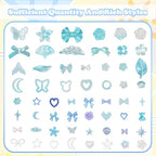 350 Pcs Junk Case Charms Blue 3D Resin ABS Rose Flower Bows Butterfly Charm with Bows Moon Heart Pearls Fun Beads Flatback Resin Charms for Craft DIY - color: color-S6