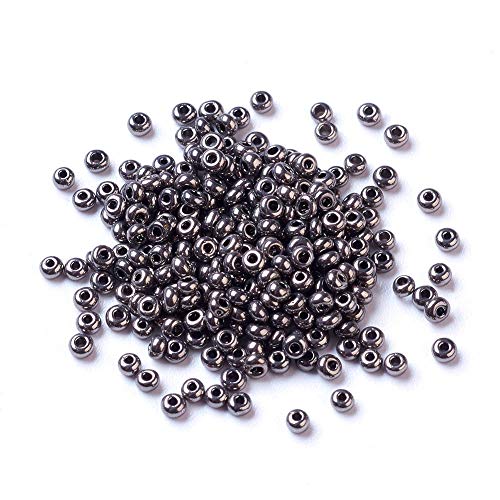 Craftdady 15/0 Metallic Black Round Glass Seed Beads 1.8-2mm Iris Round Tiny Ball Loose Pony Spacer Beads About 8500Pcs for Jewelry Making Hole: 0.5mm - color: Metallic Black, 1.8-2mm