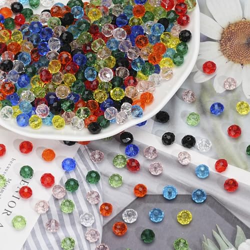 DAHI 8mm Glass Beads 450pcs Crystal Glass Beads Faceted Rondelle Shape Crystal Beads Assorted Colorful Loose Beads for DIY Craft Bracelets, Necklace Jewelry Making (Color 8mm) - color: color 8mm