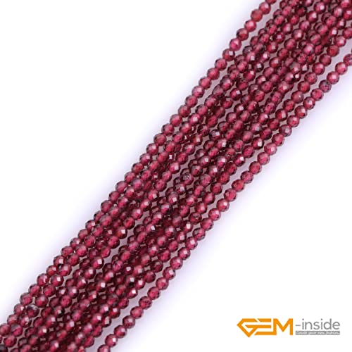 GEM-Inside Natural 2mm Red Garnet Gemstone Faceted Round Stone Loose Beads Crystal Energy Power for Jewelry Making 15" - color: AAA Red Garnet, size: 2mm