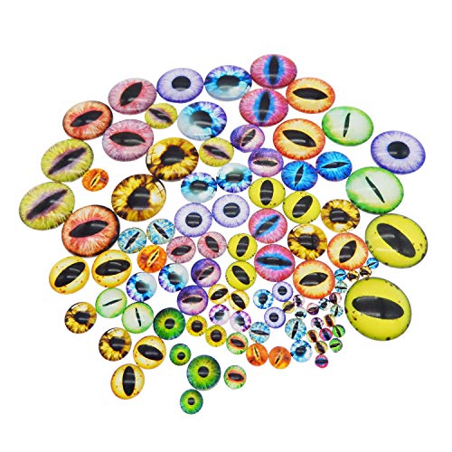 Julie Wang 100PCS 5Sizes Assortment Dragon Eyes Flatback Glass Cabochon for Jewelry Making, Sculpture, DIY Craft Art, Fantasy Model Projects (Mixed1) - size: 5 Sizes Mixed 100PCS