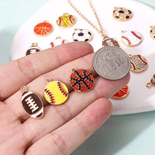 20PCS Sports Charms Enamel Basketball Baseball Pendant Charms for Jewelry Making Rhinestone Ball Game Softball Charms for Necklace Bracelet Earrings DIY Crafts - color: Set 1