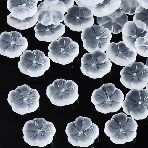 KISSITTY 100pcs Flower Glass Beads Frosted Clear Crystal Aesthetic Flowers Drilled Bead Caps Charm Spacers for DIY Necklaces Earrings Bracelets Jewelry Craft Making for Women - color: Frosted Clear