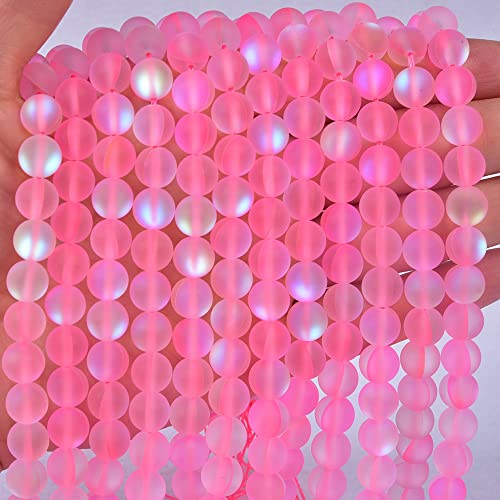 38PCS 10mm Natural Light Pink Mystic Aura Quartz Gemstone Beads Frosted Matte Titanium Round Loose Spacer Beads 15 inch Full Strand Crystal Healing Power Quartz - color: Light Pink, size: 10mm