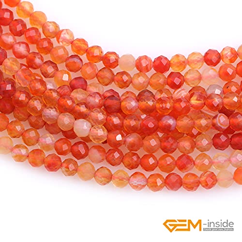 GEM-Inside 3mm Natural Stone Faceted Red Carnelian Agate Spacer Small Beads for Jewelry Making 15'' - color: Red Carnelian Agate, size: 3mm