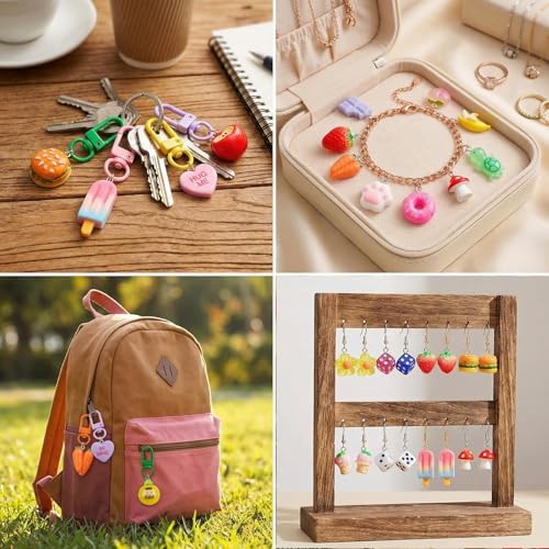 Keychain Charms Bulk 30pcs mixed Cute 3D Charms for Keychain Making for Bracelet Earring Jewelry Making DIY Crafts Includes Animal Food Fruit Flower Designs - color: Mix Random