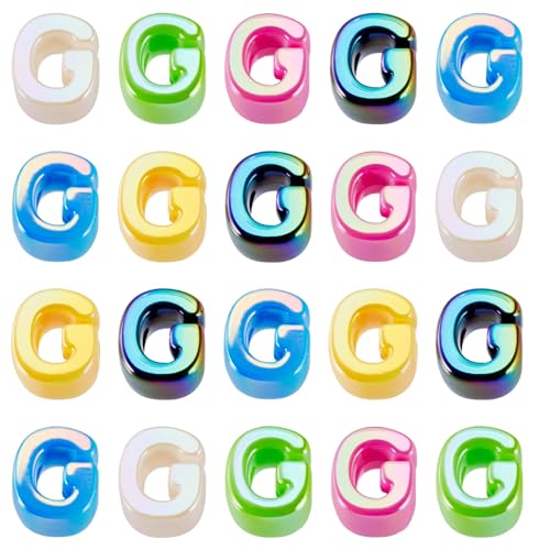 Beadthoven 20pcs Big Letter G Beads Large Hole Bubble Alphabet Acrylic Beads Charm Iridescent Plastic G Shape Loose Chunky Spacers for Jewelry Making Bracelet Necklace Keychains Shoelaces Crafts - color: G