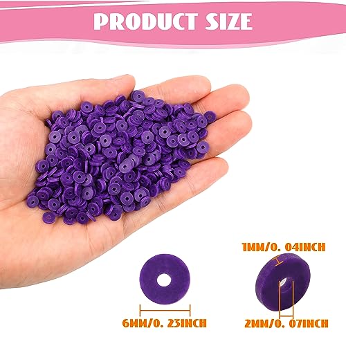 2000Pcs White Clay Beads Polymer Clay Spacer Beads Flat Beads 6mm Round Heishi Vinyl Beads for DIY Craft Gift Adults Bracelets Necklace Jewelry Making Earring Accessories (Purple) - color: Purple