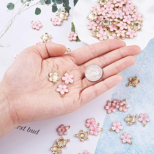 Beadthoven 100pcs Enamel Charms Cherry Blossom Daisy Flower Pendants Gold Plated Small Cute Bulk for Jewelry Making Bracelet Necklace Earrings Keychain DIY Accessories - color: 0Pink