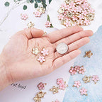 Beadthoven 100pcs Enamel Charms Cherry Blossom Daisy Flower Pendants Gold Plated Small Cute Bulk for Jewelry Making Bracelet Necklace Earrings Keychain DIY Accessories - color: 0Pink
