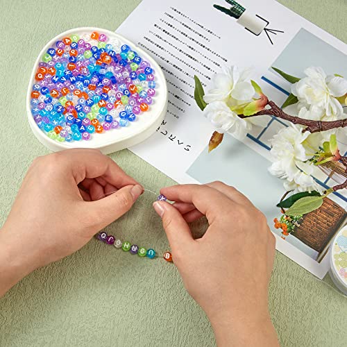 BEEFLYING 1480Pcs 7MM Transparent Acrylic Alphabet Beads Flat Round Disc A-Z White Letter Spacer Beads for DIY Friendship Boho Bracelet Hawaii Summer Holiday Surfing Jewelry Making (Blue Color) - color: Blue