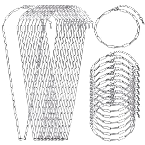 SMYHTGLIF 20 Pack Stainless Steel Bulk Necklace Bracelet Chain for Jewelry Making 4mm Paperclip Necklace Bracelet Chains for Women - color: Silver