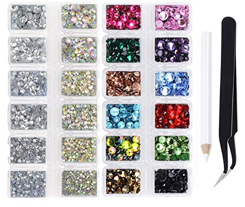 2-Box Massive Beads 8000pcs 5&6 Sizes Hotfix Iron Flatback Glasses Rhinestones Crystal for DIY Project with Tweezers and Picking Pen for Bags, Shoes, Clothes and Manicure(12&2 Colors, 5&6 Sizes) - color: Mixed 5&6 Sizes, 12&2 Colors