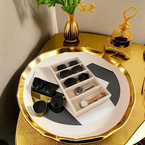 Luxurious 5 Grid Beige Velvet Eyewear Storage Sunglasses Jewelry Tray Organizer Soft Protection Drawer Divider Store Display - color: B5