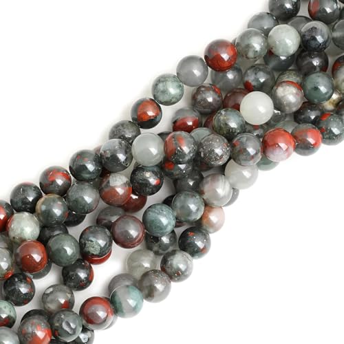 100pcs Natural Stone Beads 8mm African Bloodstone Round Genuine Real Stone Beading Loose Gemstone Hole Size 1mm DIY Charm Smooth Beads for Bracelets Necklaces Earrings Jewelry Making Crafts - color: African Bloodstone