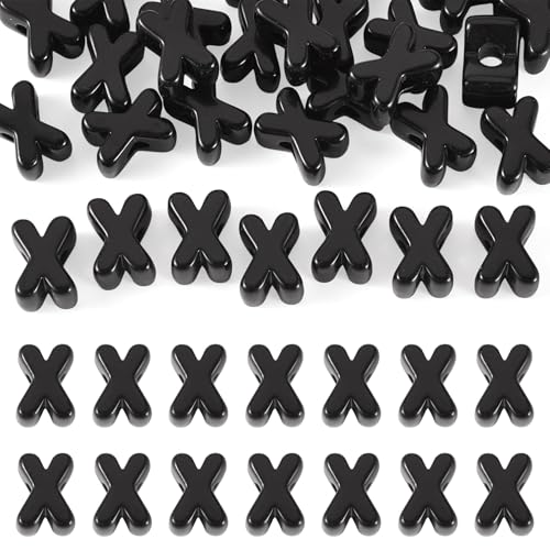 FASHEWELRY 30Pcs Acrylic Letter X Beads with Large Hole Big Plastic Letter Blocks European Beads 3D Letters Chunky Vowel Initial Alphabet Bead for Key Chains Necklace DIY Arts Craft Projects - color: Black, size: X