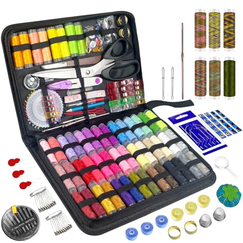 305Pcs Sewing Kit for Adults, 56Color Thread Spools, Portable Needle and Thread Kit for Sewing, with Scissors and Accessories for Adults, Beginner, Home, Travel, Emergency Sewing Kits - color: Color B