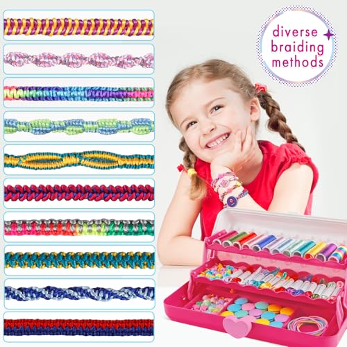 TingingYuli Friendship Bracelet Making Kit for Girls 8-12, DIY String Bracelet Maker with 3-Layer Storage Box, Arts and Crafts for Kids Ages 6-12, Easter Christmas Birthday Gift Set - color: White/Rose