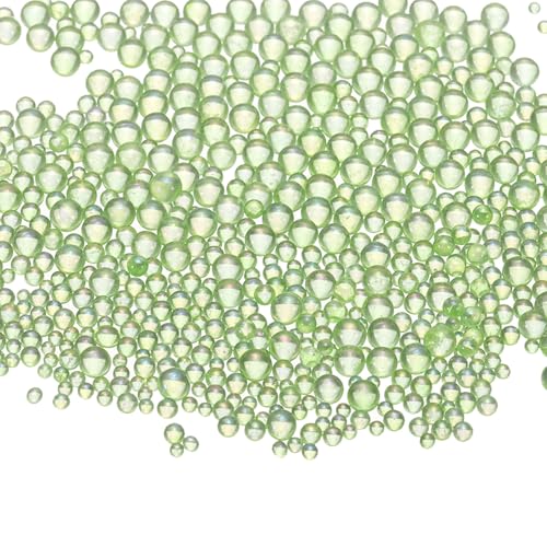 Iridescent Glass Tiny Bubble Beads, 0.4-3mm 20g No Hole Micro Mini Round Light Green Water Droplets Beads - Applications: for Resin Filler, Nail Art, Dollhouse Bath Tub, 2-Pieces - color: Light Green, size: φ0.4-3mm