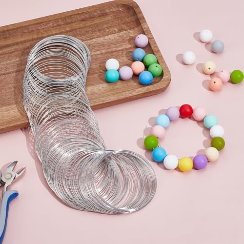 CREATCABIN 200 Loops Jewelry Memory Wire Stainless Steel Bracelet Wire Metal Silver Wrapping Beadable Round Circle 6.5cm/2.56 Inch Memory Loops Rings for Beading Bracelet Jewelry DIY Making Projects