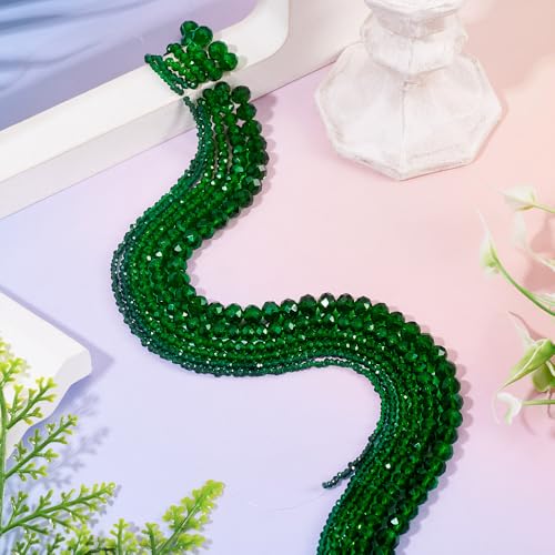 6 Strands Faceted Crystal Glass Beads Strands 3/4/6/8mm Rondelle Electroplate Glass Loose Spacer Beads Pearl Luster Plated for DIY Bracelet Necklace Jewelry Making, Dark Green - color: 2/3/4/6/8mm-Dark Green