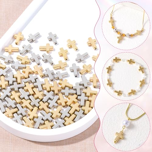 60 Pcs Cross Charms for Jewelry Making, Religious Cross Beads for Bracelets, Crosses for Jewelry Making, Bracelets, Necklaces, DIY Crafts (Gold, Silver) - color: 60pcs, 13x9mm, Gold,Silver