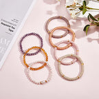 Ornaland 7Pcs Handmade Polymer Clay Heishi Surfer Stretch Bracelets Set Colorful Glass Beads Bracelets Boho Stackable Preppy Bracelets Wrist Jewelry for Women - color: Grayish Yellow