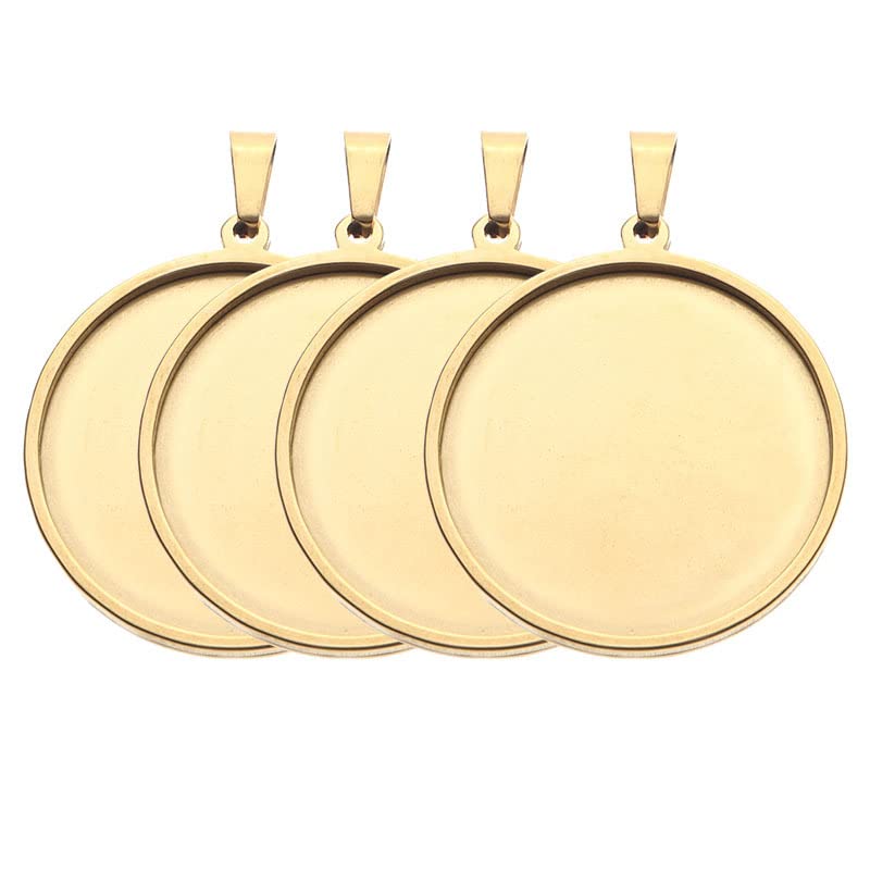 10pcs stainess steel cabochon base setting 25mm round cameo pendant trays diy jewelry blank bezel for necklace making (25mm gold) - size: 25mm Gold
