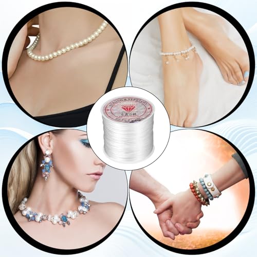 2 Rolls 0.5 mm Stretchy Bracelet String, Elastic String for Bracelets, Clear Elastic Cord, Clay Bead Cord, Jewelry Thread, Wear-Resistant Bead Stings for Bracelet, Necklaces, DIY Crafts (50 m/Roll