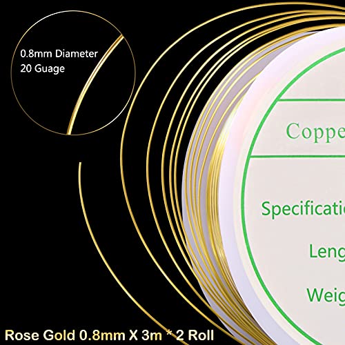 MIKIMIQI 2 Pack Jewelry Wire - 20 Gauge Tarnish Resistant Copper Beading Wire for Jewelry Making, 0.8mm X 3m Each (Gold)