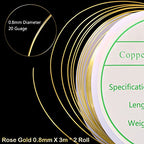 MIKIMIQI 2 Pack Jewelry Wire - 20 Gauge Tarnish Resistant Copper Beading Wire for Jewelry Making, 0.8mm X 3m Each (Gold)