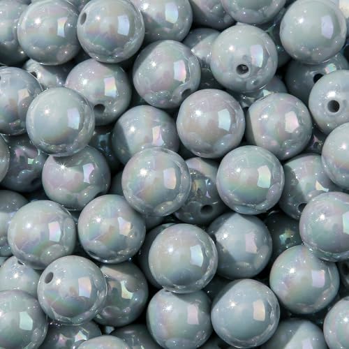 16mm Acrylic Bead 100pcs AB Gray Color Acrylic Focal Bead Chunk Bubblegum Beads for DIY Crafting Necklace Bracelet Jewelry Making Keychain (Light Gray) - color: light gray