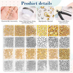 2384Pcs Crimp Beads Supplies for Jewelry Making, Including Crimp Bead Covers, Crimp Tubes, Bracelet Clasps and Closures, Crimp Ends, Jump Rings, Crimping Pliers and Beading Wire for Bracelets Making