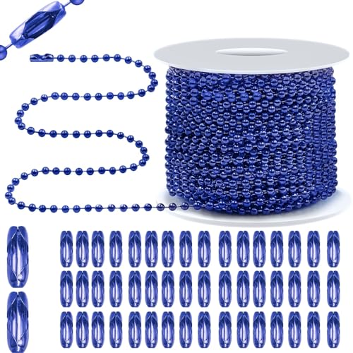 Bijou Joon 30 Ft Blue Bead Chain 2 MM Small Ball Chain Roll Bead Ball Chains Necklace Beaded Pull Chains Dog Tag Link Metal for Jewelry Making Craft Bracelet Charm 50 Connectors Clasp - color: Blue
