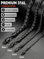 FaithHeart Mens Black/Silver/Gold Stainless Steel Flat Box Link Chain Necklace, Stylish 2/4/6/8mm Width Box Chains Necklaces for Men Non Tarnish Hip Hop Chain Jewelry Gifts,14"-30" Length - color: 2mm Width-Black, size: 26 Inches Length