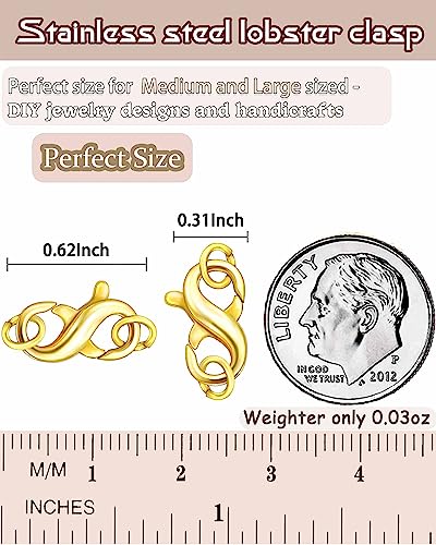 Dailyacc Double Opening Lobster Clasp 316 Stainless Steel Silver and Gold Pleted Necklace Bracelet Extender Clasps and Closures for DIY Jewelry - color: Gold 3Pcs, size: 16mm × 8mm