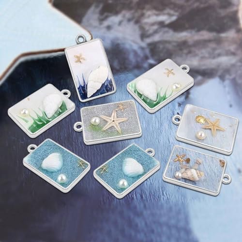 Oubaka 50pcs Open Bezels for Resin,Rectangle Hollow Bezel Pendants Open Frame Pendant Open Back Bezel Pendant Resin Craft Bezels for Earrings,Necklace,Bracelet,Pressed Flower,DIY Craft(White K) - color: White K;Rectangle;Style B