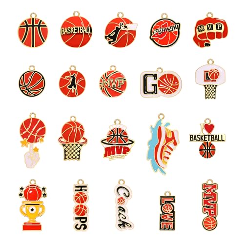 20PCS Sports Charms Enamel Basketball Baseball Pendant Charms for Jewelry Making Rhinestone Ball Game Softball Charms for Necklace Bracelet Earrings DIY Crafts - color: Color 9