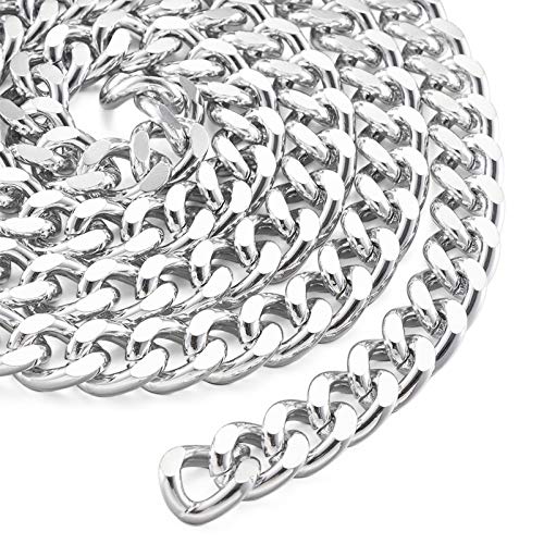 Craftdady 2Pcs Flat Chain Strap Silver Metal Purse Handbag Shoulder Body Replacement Strap 39.3" Twisted Curb Link Aluminum Cable Chain for Wallet Clutch Belt Necklace Bracelet - color: Silver, 16.5x13mm