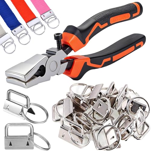 Key Fob Hardware Set with Pliers Tool, 50 Pieces 1 Inch Silver Lanyard Hardware for Keychain and Wristlet, DIY Craft Supplies - color: 50 Pcs