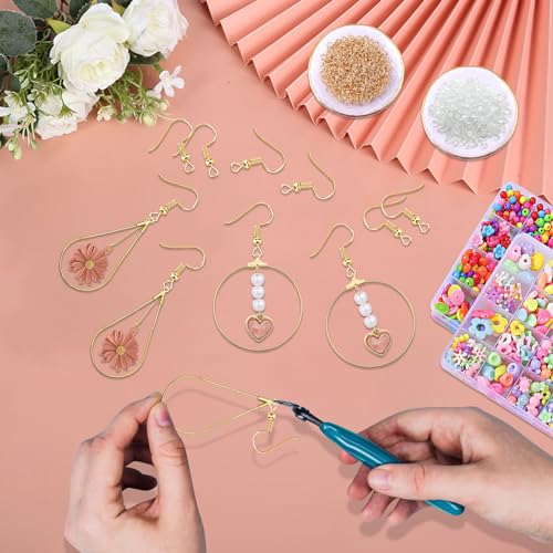 286Pcs Earrings Beading Hoop Set for Jewelry Making,36 Beading Hoops Earring Finding Teardrop Round Earring Hoops with 50 Hooks,100 Jump Rings,100 Earring Backs for Earrings Making Supplies(K Gold) - color: 286Pcs-K Gold
