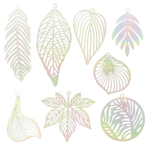 Dazzling Colorful Filigree Charms Hollow Out Multicolor Geometric Filigree Pendants for DIY Jewelry Making Earrings Necklaces Components - color: Leaf