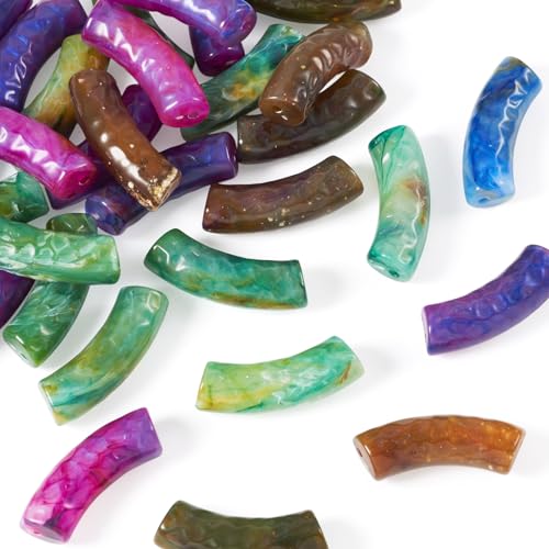 Spritewelry 30 pcs Acrylic Curved Tube Beads Long Chunky Bangle Bamboo Tube Bracelet Beads Imitation Gemstone Curved Beads for Jewelry Making Friendship DIY Crafts - color: Purple-Opaque