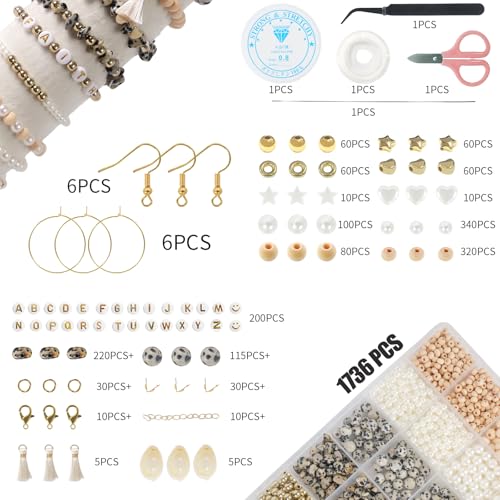 TOIPINIO Bracelet Making Kit Jewelry Making Supplies Kit Natural Stone Beads for Irregular Natural Stone with for DIY Craft 1736PC Friendship Bracelet/Necklace/Earrings for Adults (Dalmatian Jasper) - color: Dalmatian Jasper