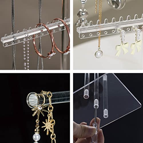 lengnoyp Premium Jewelry Stand, Earring Holder, Necklace Holder Stand, Clear 3-Tier Acrylic Large Storage Jewelry Organizer Stand & Bracelet/Bangles Stand, 48 Earring Holes Display Stands - size: 3-tier