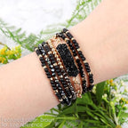 RIAH FASHION Bohemian Acrylic Druzy Multi-Layer Bead Statement Bracelet - Versatile Faux Stone Pendant Stretch Strand Stackable Cuff Bangle Set Sparkly Crystal - color: Hexa Druzy Wood Mix - White