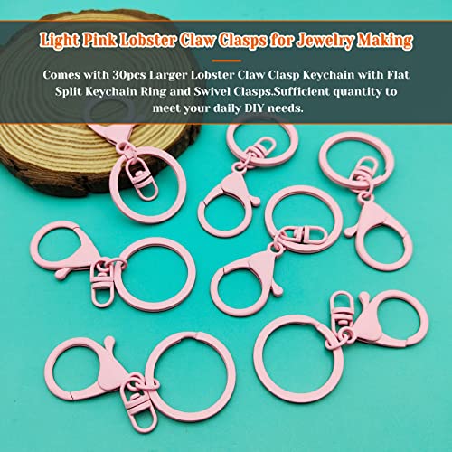 30Pcs Lobster Claw Clasps Keychain for Jewelry Making,Metal Lobster Clasp Swivel Trigger Clips with Swivel Clasps Hook Clips Flat Split Keychain Ring for DIY Craft Jewelry Making(Light Pink) - color: Light Pink