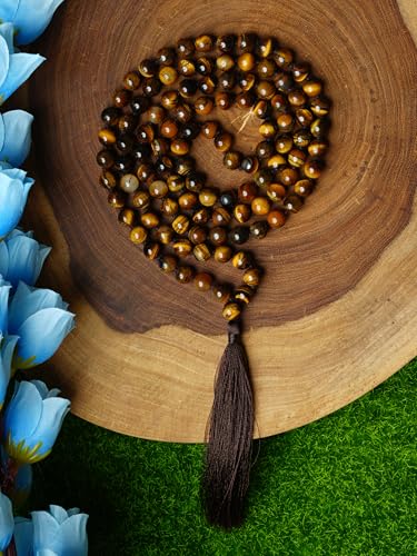 Natural Yellow Tiger Eye Semi Precious Gemstone 108 Beads Japa Mala Prayer Necklace And Wrist Mala Bracelet For Yoga Meditation Energing Balancing